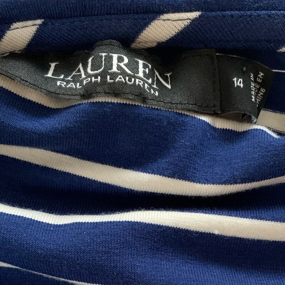 NWT Ralph Lauren Midi Dress Blue w/White Stripes Cold Shoulder Stretch Cotton 14 - Picture 3 of 11